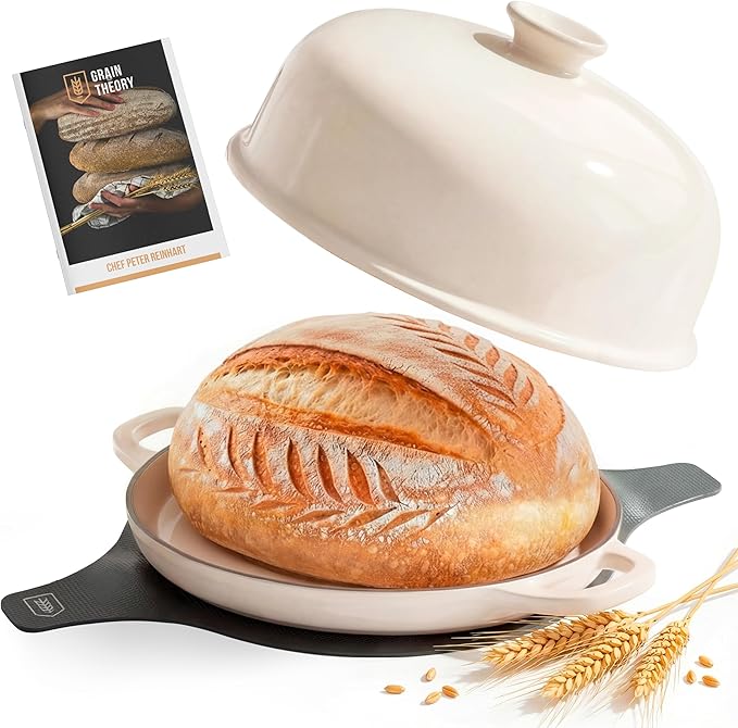 Kook Bread Oven, with Lid and Handles, Enameled Cast Iron Pan and Ceramic Lid, For Baking, Cooking, Roasting and more (Ivory)