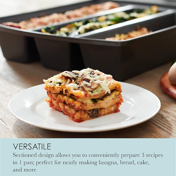 Chicago Metallic Professional Lasagna Trio Pan, Perfect for loaf breads, cakes and more 12.5 by 16 by 3 inches, Silver (Pack of 12)