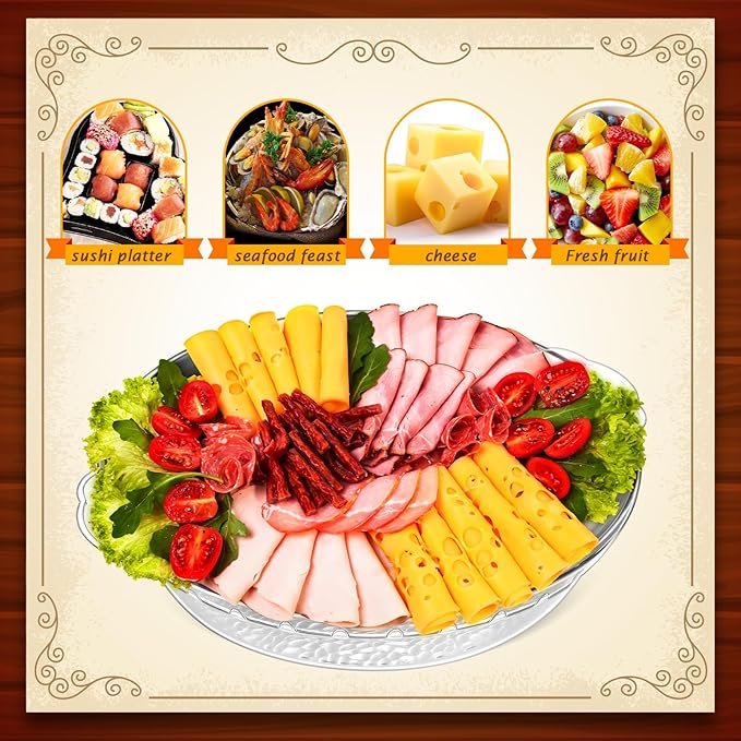 Baderke 3 Set 11.8" Chilled Serving Tray for Parties with Compartments Ice Chilled Party Platter Charcuterie Serving Board Cold Dish Dip for Fruit Seafood Vegetable Shrimp Cocktail (Natural)