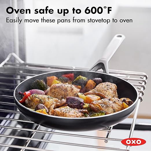 OXO 12" Nonstick Frying Pan Skillet, Ceramic PFAS-Free Nontoxic Pan, Induction Suitable, Dishwasher Safe, Oven Safe to 600°F, Kitchen Cooking Pot, Stainless Handle, Egg Pan, Black