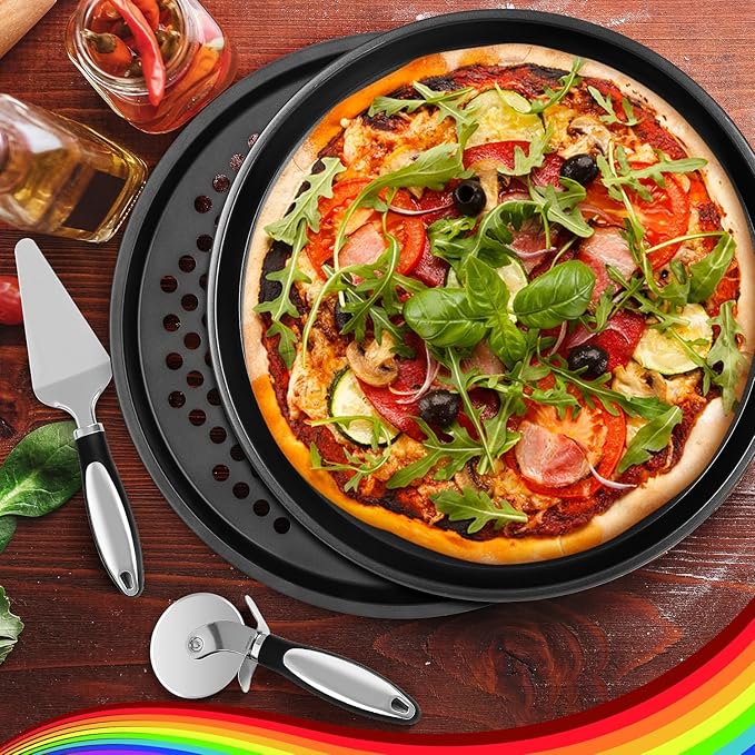 Pizza making kit,Pizza Peel Pizza Pan Set with 12"Pizza Peel、12"Pizza Pan、11"Pizza Cutter Rocker(8PC)