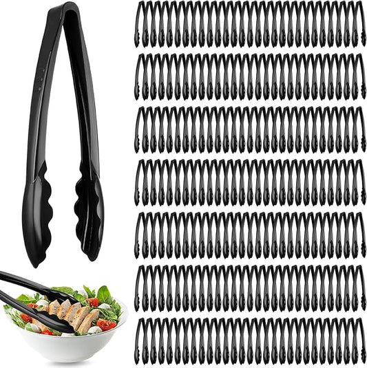 Tessco for you 200 Pcs Plastic Tongs for Serving Bulk, 9 Inch Plastic Disposable Serving Tongs, Heavy Duty Salad Tong for Kitchen, Buffet, BBQ, Events & Catering (Black)