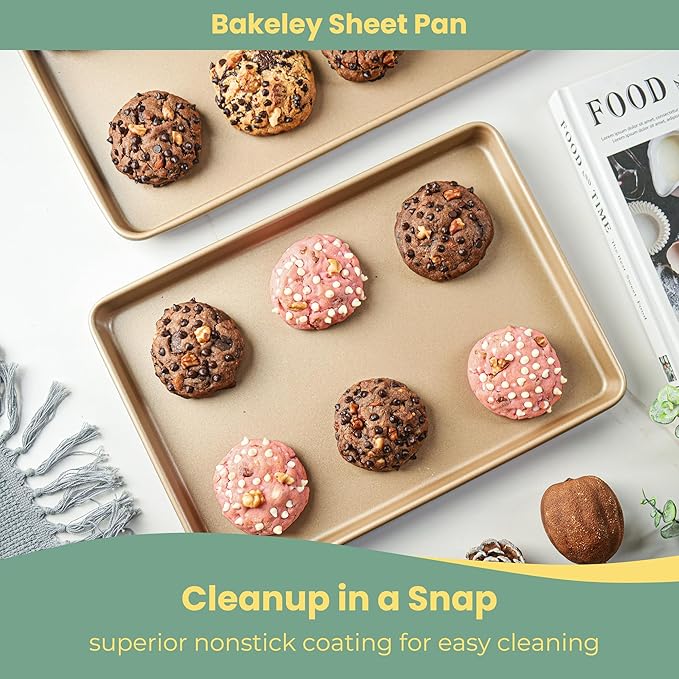 10x15 Jelly Roll Pan, 0.8mm Heavy Duty Non-Stick & Warp Resistant Baking Sheet, Rimmed Carbon Steel Cookie Sheet for Oven, Roasting Meat Bread Pizzas 15.6"x10.6"x0.96" (Champagne Gold)