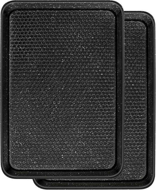 Wildone 2 Pack Half Sheet Baking Pans, Honeycomb Embossed Nonstick Baking Sheet 17.5x12 In, Thicker Carbon Steel Cookie Sheet, Even Heating & Warp Resistant, Black