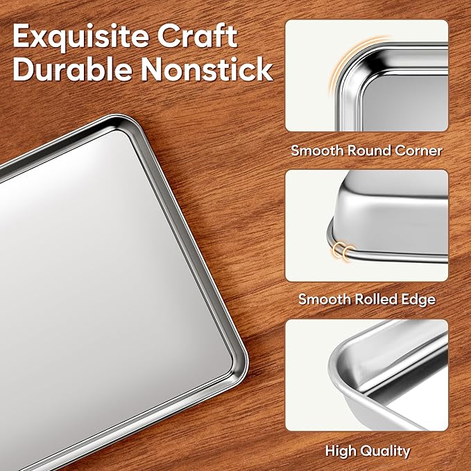 2 Pack Jelly Roll Pan 15.9” x 12” Stainless Steel Cookie Sheets for Baking, Non Stick Baking Sheets for Oven Heavy Duty Baking Trays