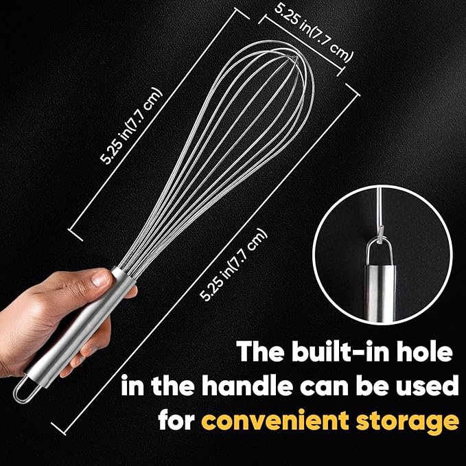 OOKUU Stainless Steel Wire Whisk Set - 3 Packs Balloon Whisk, Thick Wire Wisk ＆ Strong Handles, Egg Frother for Cooking, Blending, Whisking, Beating and Stirring (8"+10"+12")