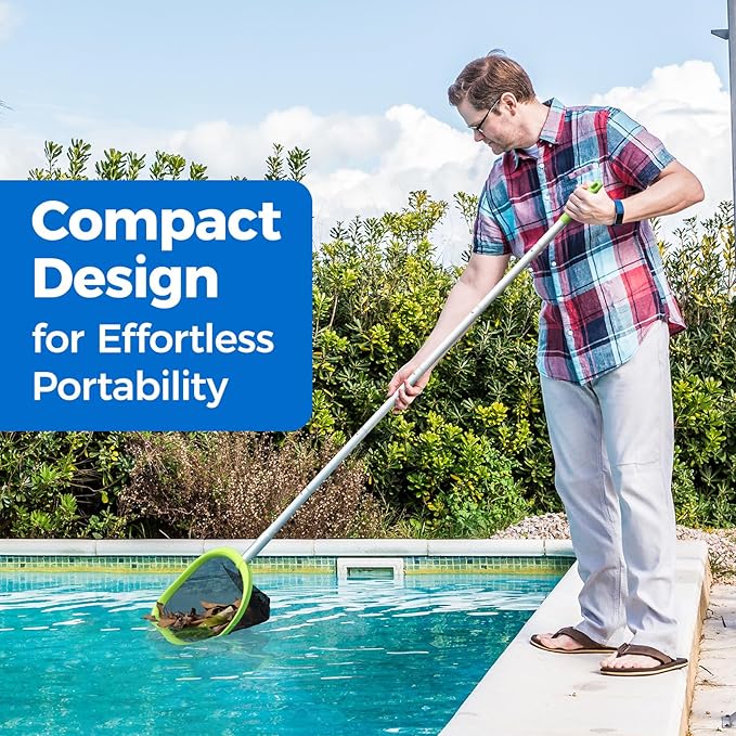【Upgrade】 Pool Net Total Length 6 Feet, Swimming Pool Skimmer Net with 6 Section Telescopic Aluminum Pole for Fast Cleaning Ponds, Hot Tub, and Spas, Pool Cleaner Supplies and Accessories