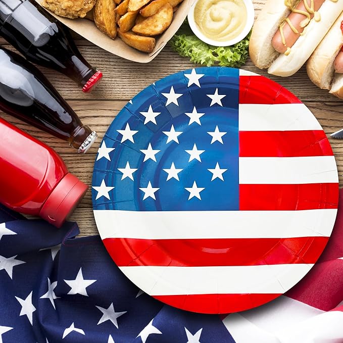 4th of July Plates, 40pcs Party Paper Plate Set Disposable 4th of july Party Food Dinner Dessert Plates Birthday Tableware Decorations Favors, Including 20pcs 9" and 20pcs 7" for 4th of july Plate
