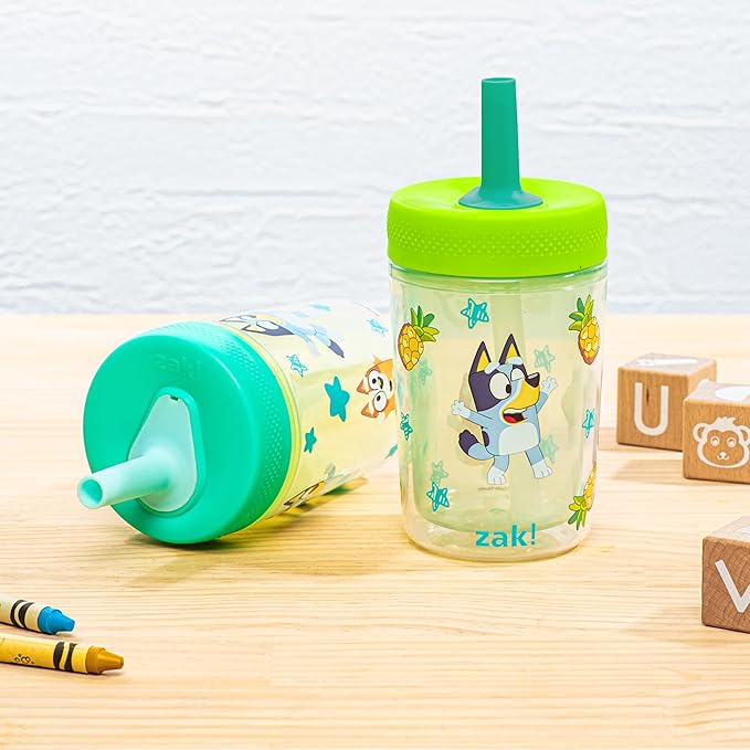 Zak Designs Bluey Capri Toddler Tumblers For Travel or At Home, 9oz 2-Pack Double Wall Plastic Sippy Cups With Leak-Proof Design is Perfect For Kids (Bluey, Bingo)