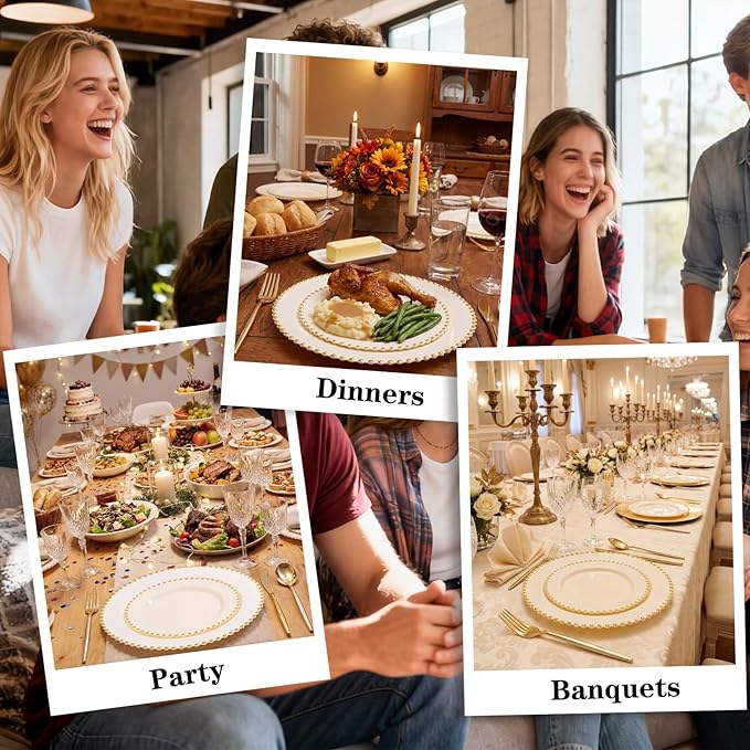 Supernal 180PCS Gold Plastic Silverware Gold Silverware Disposable Cutlery Plastic Utensils Heavy Duty Disposable Utensils Includes: 60 Knives, 60 Forks and 60 Spoons for Party, Birthday, Wedding