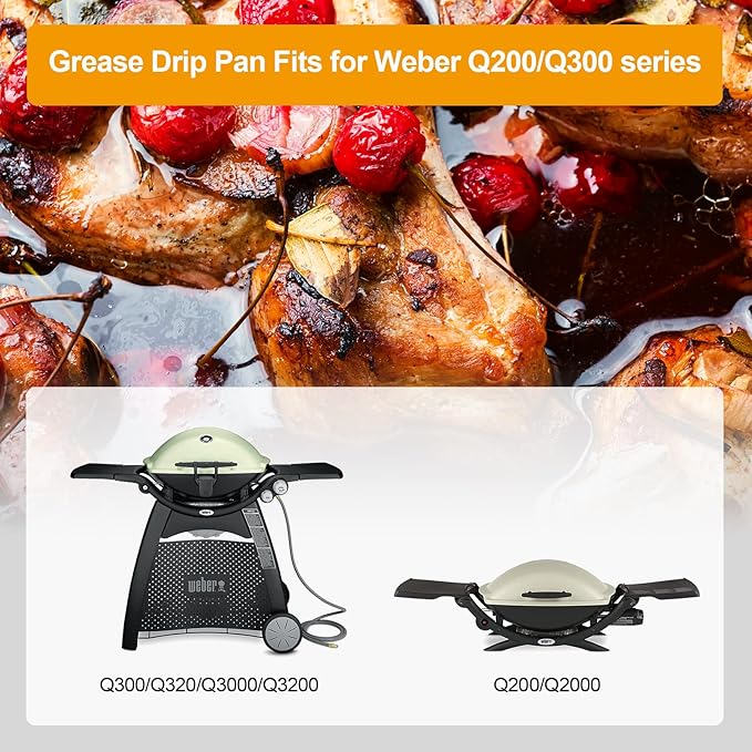 LS'BABQ Grease Catch Pan Holder with 10 Pack Aluminum Foil Grill Drip Pan for Weber Q200 Q300 Q220 Q240 Q2000 Q2200 Q320 Series Gas Grill,BBQ Replacement Parts for Weber 80580/41877
