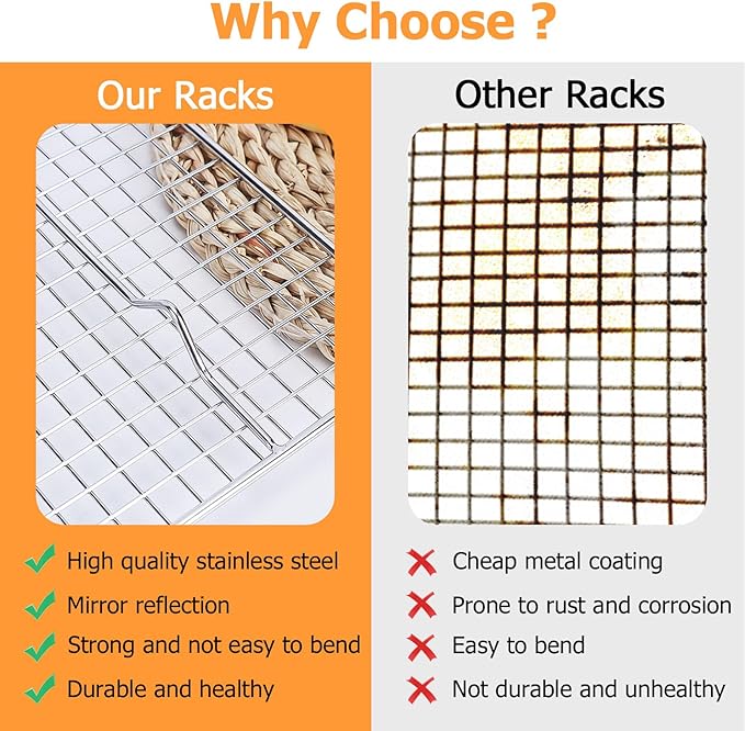 2-Pack Cooling Rack - 11.5"x16.5" Stainless Steel Baking Racks, Oven/Dishwasher Safe - Perfect for Cookies, Roasting, Grilling - Fits Half Sheet & Jelly Roll Pans