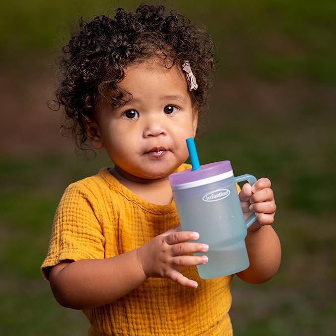 Infantino My 1st Tumbler, Durable Plastic Sippy Cup with Straw & Handle, Spill-Resistant, for On-the-Go, BPA-Free Transition Cup, Cool Breeze & Lemon Rizz, 2-Pack