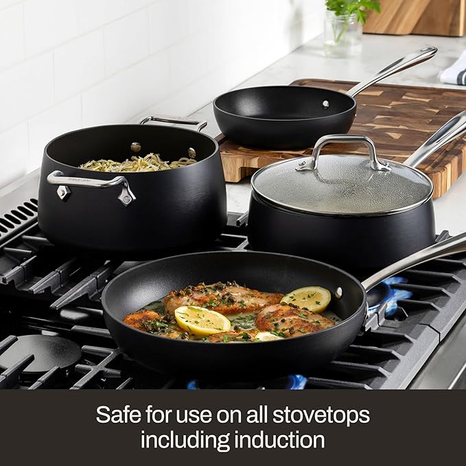 All-Clad HA1 Expert Hard Anodized Nonstick Stock Pot with Lid (4 Qt) For Pasta, Soup, Dishwasher-Safe, Oven-Safe Up to 500°F Compatible with All Stovetops (Gas, Electric & Induction) - Black