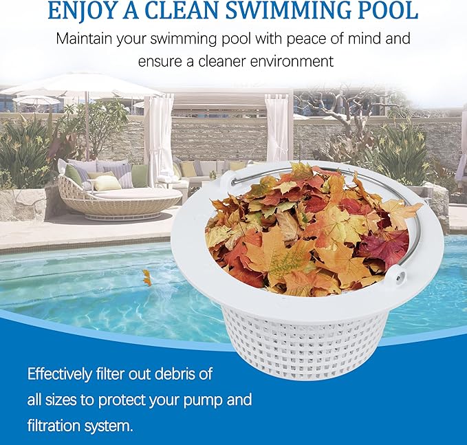 HNF SPX1091C Above Ground Skimmer Basket for SP1091C1 SP1091C2 SPX1091C1 51-150-1084 513330 Compatible with Hayward Automatic Skimmer SP1091LX SP1091WM Ground Pool Skimmer Basket with Handle 2 Pack