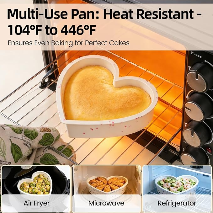 SJ 2P 10 Inch Silicone Heart Shaped Cake Pans, Nonstick Cake Pan, BPA Free Silicone Heart Cake Baking Mold for Oven Dishwasher Safe-Heartdot