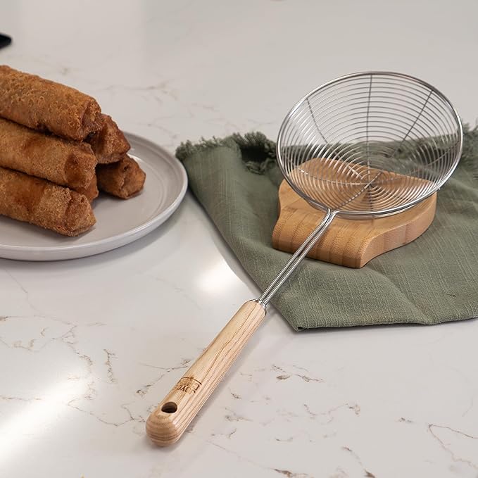 Joyce Chen Deluxe Kitchen Spider Strainer Stainless Steel 5-Inch Wire Basket with Heat-Resistant Wood Handle