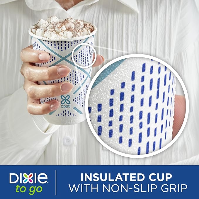 Dixie To Go Paper Coffee Cups, 12 oz, 132 Count (6 packs of 22 cups), Disposable Insulated Paper Cups for On-The-Go Hot or Cold Beverages