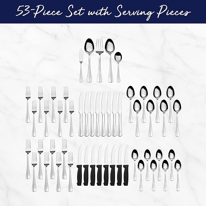 Pfaltzgraff Everyday Simplicity 53-Piece Stainless Steel Flatware Set, Service for 8 (Pack of 2)