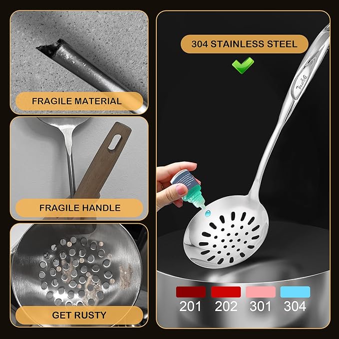 Skimmer Slotted Spoon, Metal Slotted Spoon, Large Skimmer Frying Spoon for Draining, Premium Stainless Steel Skimmer Spoon, No rust, Dishwasher Safe, Gift for Family