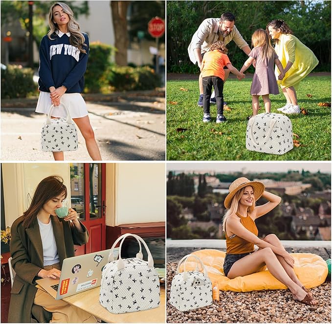 LEDAOU Lunch Box for Women Insulated Lunch Bag Corduroy Lunch Tote Bags Leakproof Cooler Lunch Case for Travel Work Picnic