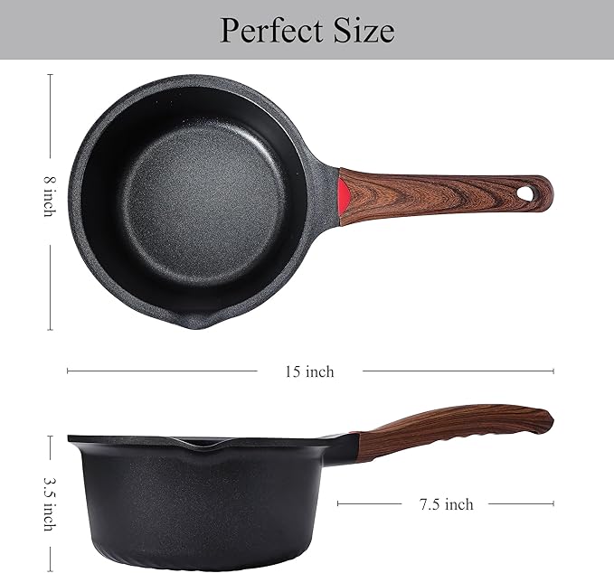 Vinchef 2qt Nonstick Sauce Pan with Lid, Small Milk Pot Pan Germany 3C+ CERAMIC Reinforced Coating,Saucepan with Stay-Cool Handle, Compatible for All Stove Top