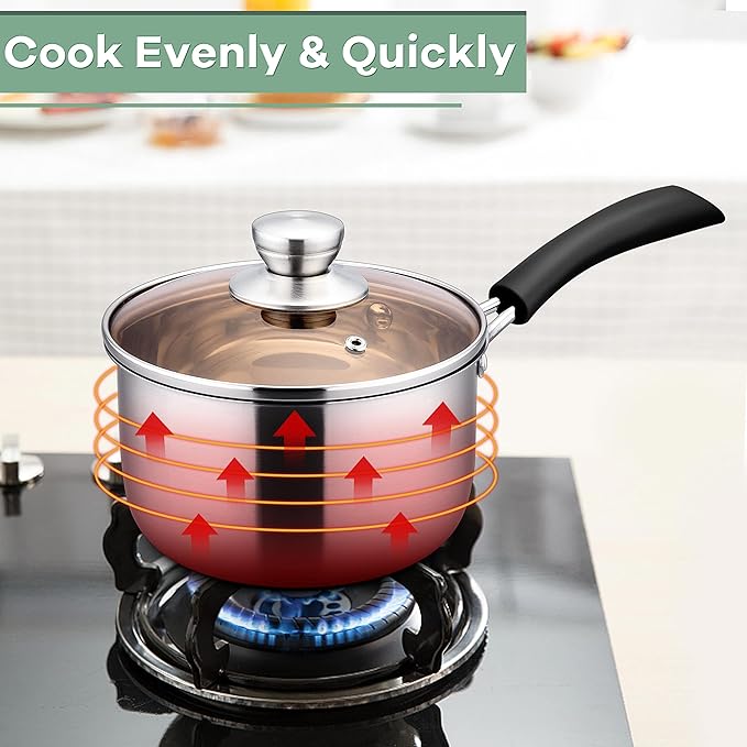Herogo 1 Quart Saucepan with Lid, 18/10 Stainless Steel Small Sauce Pan Pot, 1Qt Saucepan for Gas Electric Stove Top Camping, Healthy & Rust Free