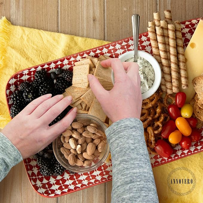 Annovero Serving Platter - Large Porcelain Food Tray - for Fruit, Cheese, Dessert, Cookie, Meat, Appetizer - Colorful Decorative Serveware for Party & Entertaining - 15.4/13.8/11.8 Inch - Set of 3