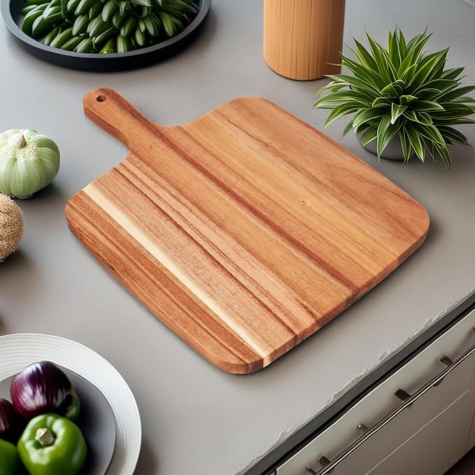 ZeQi Acacia Wood Cutting Board with Handle 14''X10'' / Charcuterie Board/Serving Board/Cheese, Bread, Vegetables & Fruits Serving Board