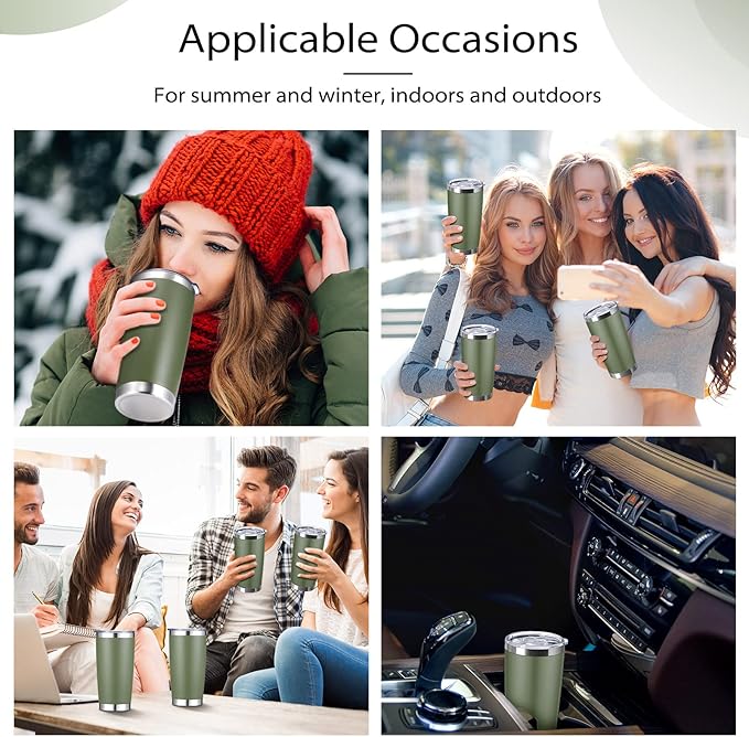 Sieral 36 Pack Stainless Steel Tumblers Bulk with Lids Double Wall Vacuum Insulated Coffee Cups Blank leakproof Powder Coated Tumblers for Engraving Wedding Graduation Party Favors(20 oz,Army Green)