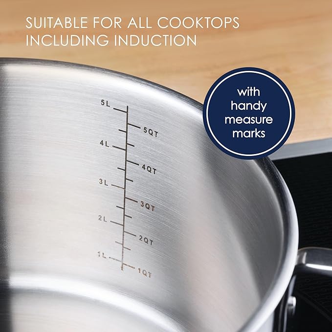 Rachael Ray Professional Stainless Steel Stockpot with Lid, Compatible with All Cooktops, Induction Ready, Dishwasher Safe, 6 Quart Stock Pot - Stainless Steel