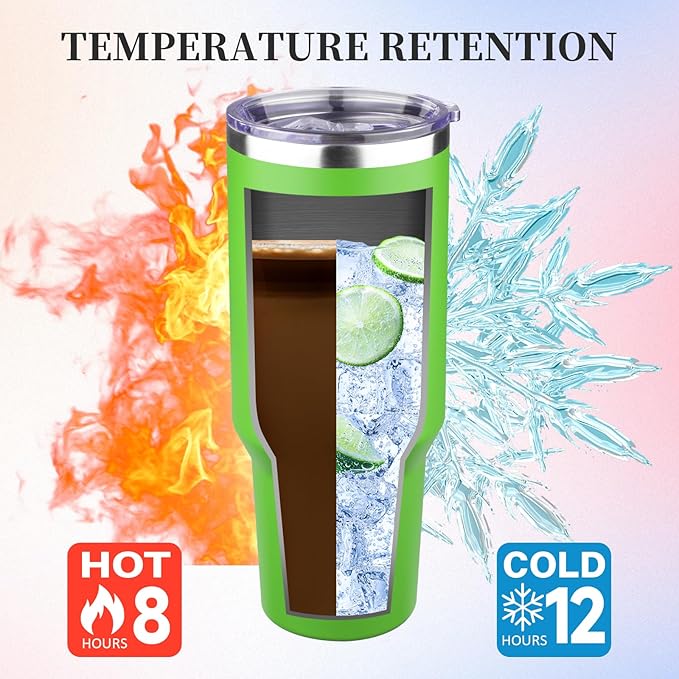 40 oz Tumbler with Lids and Straws Double Wall Vacuum Insulated Tumbler Cup,Stainless Steel Leak-proof Thermal Tumbler Powder Coated Travel Coffee Mug for Cold and Hot Drinks,Avocado Green