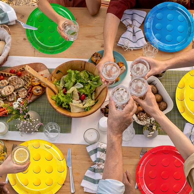 48Pcs Building Block Paper Plates, Colorful Building Bricks Themed Party Supplies 7" Building Block Disposable Plates for Birthday Baby Shower Party Decorations