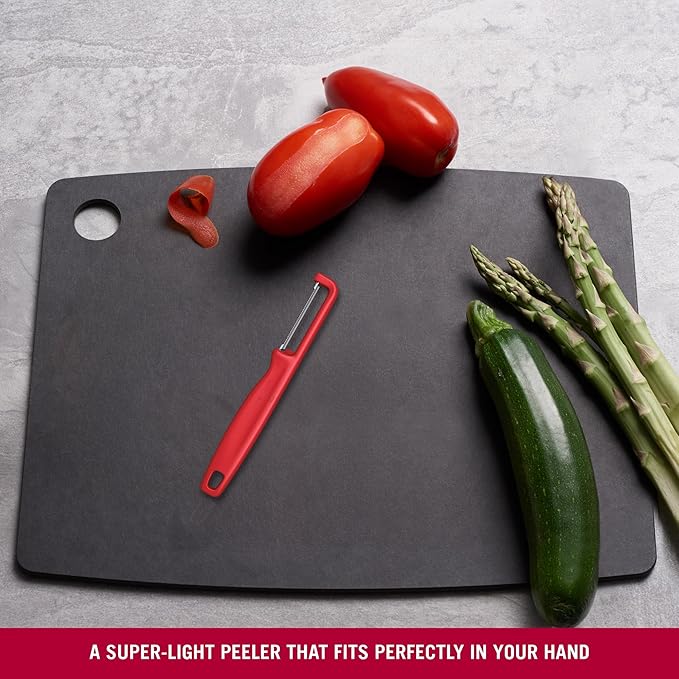 Victorinox Iota Peeler for Vegetables, Fruits, Serrated Edge, Extra Sharp, Swiss Made, Red