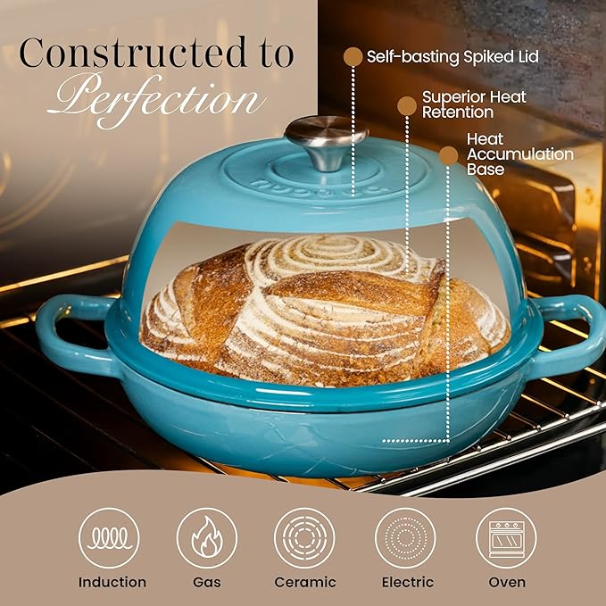 Enamelled Cast Iron Dutch Oven Pot – Dutch Oven For Sourdough Bread Baking – Cast Iron Bread Pot – Blue, 6 Quarts, 26cm – by Nuovva