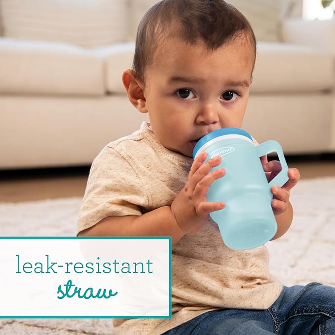 Infantino My 1st Tumbler, Durable Plastic Sippy Cup with Silicone Leak-Resistant Straw & Handle, for On-the-Go, BPA-Free Transition Cup, Moody Blue