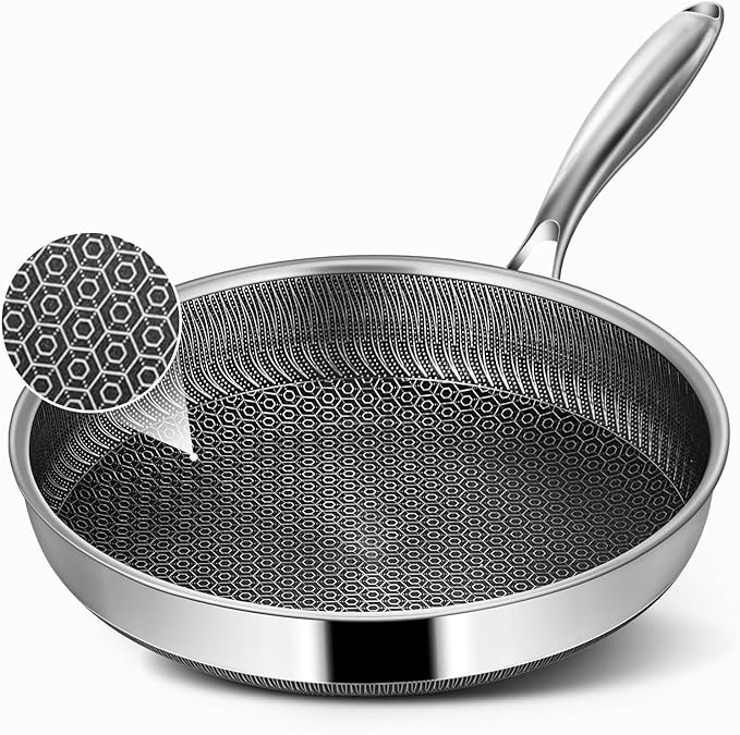Non Stick Frying Pans, 8-inch Hybrid Frying Pans Nonstick Stainless Steel Skillets, Dishwasher & Oven-Safe, Stay-Cool Handle, PFOA Free Cookware, Compatible with All Cooktops