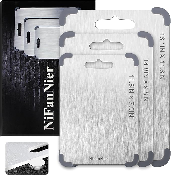 Titanium Cutting Board, 2026 New Upgrade 100% Pure Titanium Cutting Boards for Kitchen, Latest Thickened Version Thickness 0.06IN, Double-Sided Available Belt Guard Angle (14.8IN X 9.8IN)