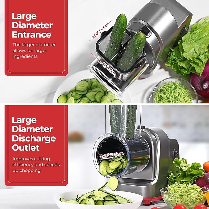 Silksway Gallery Electric Cheese Grater, 250W Salad Maker with 5 Stainless Steel Blades, Slicer Shredder for Cheeses, Vegetables & Fruits, One-Touch Operation, Easy to Clean, Cheese Shredder Machine