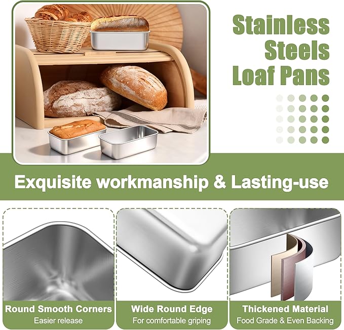 P&P CHEF Mini Loaf Pans Set, 10PCS Small Bread Loaf Pan for Baking, 6.3 x 3.5 Inch Stainless Steel Baking Pans for Homemade Bread, Meatloaf, Cake and Brownies, Healthy & Non Toxic, Dishwasher Safe