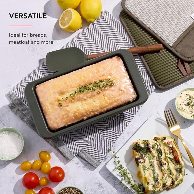 KitchenAid Nonstick Swiss Engineered Aluminized Steel Loaf Pan, Dishwasher Safe, 9 x 5 Inch, Evergreen
