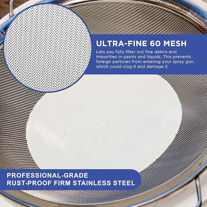 Master Elite 60 Mesh Stainless Steel Paint Strainer, 6 Pack - Fits Over 5 Gallon Paint Bucket Cans, Strains Filters Removes Debris, Particles, Impurities from Coating and Liquids - Drain, Rinse Food