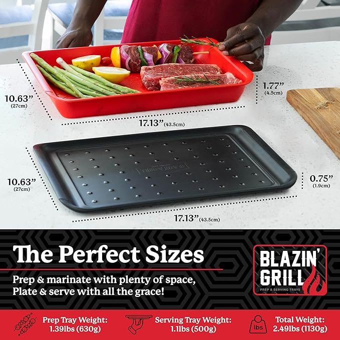 AVIEUS Grill Prep and Serve Trays | Set of 2 Stackable, Melamine Trays | Serving Tray & Marinating Tray | Serving Platter for Plating Food & BBQ Prep Tub for Marinating Meats | Grill Accessories |