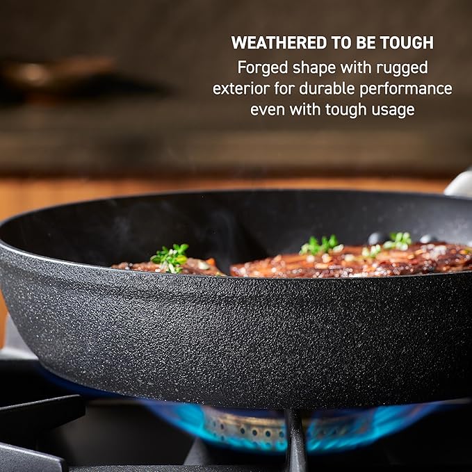 T-Fal Stone Force Platinum Non Stick Jumbo Cooker w/Lid & Helper Handle 5 Quart, Oven Broiler Safe 400°F, Long-lasting Durability, Heat Indicator, Saute Pan, Deep Fry Pan, Skillet, Pots, Pans, Black