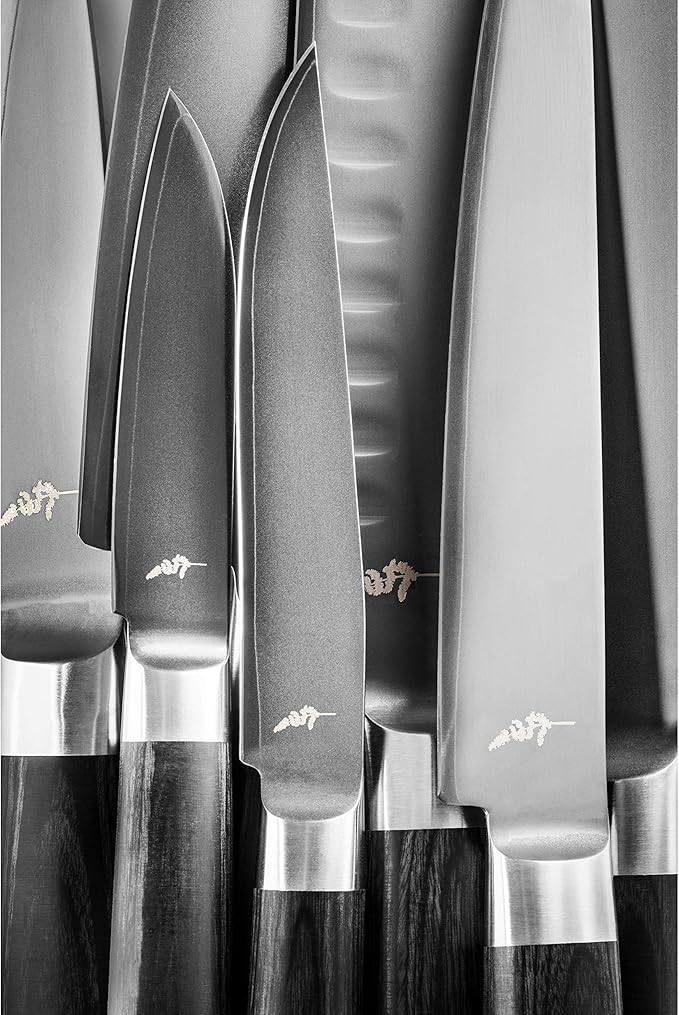 Michel BRAS 7 Piece Knife Set, Handcrafted Kitchen Knife Set, 3 Layer Stainless Steel Blades, Black Pakkawood Handles, Precision and Sharpness for Professional and Home Chefs