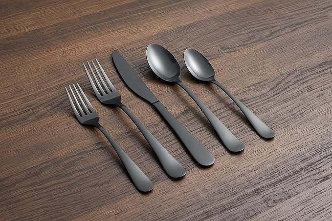 Cambridge Silversmiths Rhiannon Black Satin 20-Piece Flatware Set, Service for 4