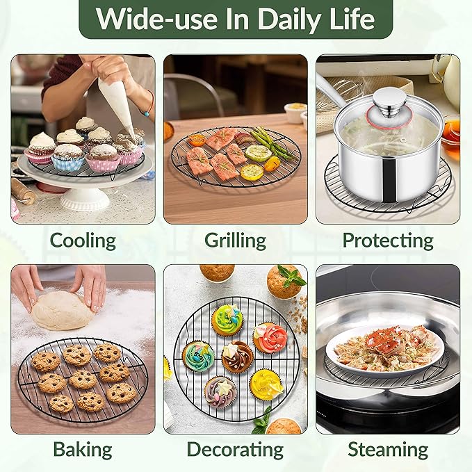 TeamFar Cooling Rack, 9inch Round Baking Wire Rack with Stainless Steel Core & Nonstick Coating, for Roasting Grilling Steaming, Non Toxic & Sturdy, Oven Safe & Anti-melt, Easy Clean – Set of 2