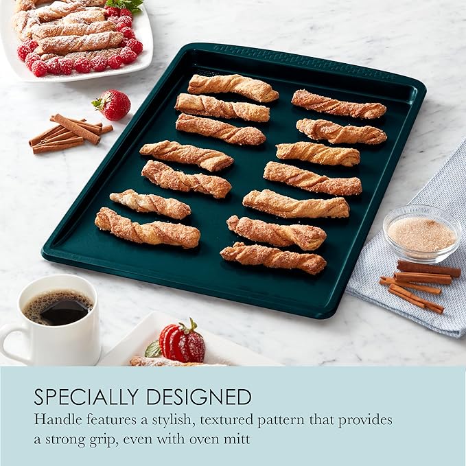 Chicago Metallic Everyday Nonstick Large Cookie Slider, Emerald Green. Durable Carbon Steel for Perfect Baking