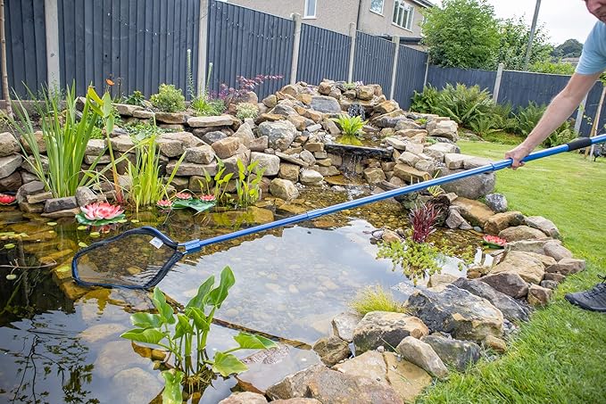 PondH2o Heavy Duty Pond Net for Skimming Water Garden Koi Fish Pond with Telescopic Pole That Extends to 9' 8'', Remove Debris or Catch Fish for Backyard Pond or Pools