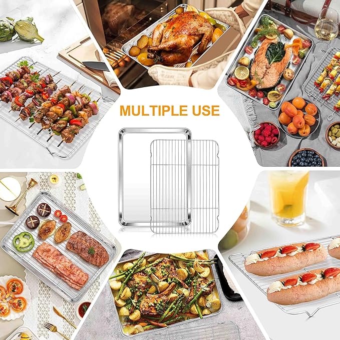 Homikit Baking Half Sheet with Rack (1 Pan + 1 Rack), 18" x 13" Stainless Steel Cookie Sheets for Baking, Metal Bacon Tray with Wire Cooling Rack for Oven Cooking Roasting, Nonstick& Dishwasher Safe